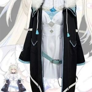 Black and White Fur-Trim Costume Coat with Light Blue Accents